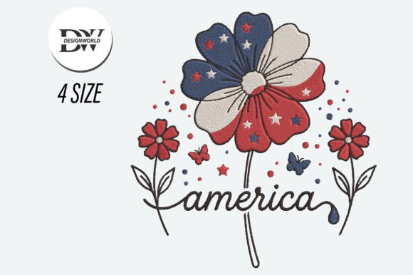 America Flower Embroidery Design