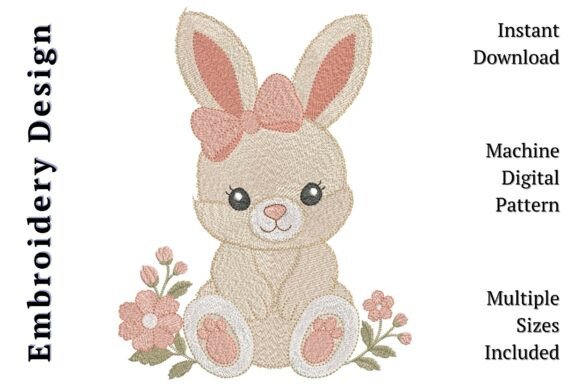 Baby Girl Bunny Floral Embroidery Design