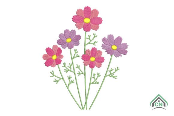 Cute Cosmos Flower Embroidery