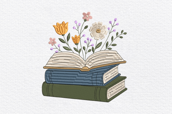 Floral Books Embroidery Design