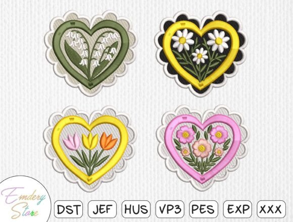 Floral Heart Patch Embroidery Bundle