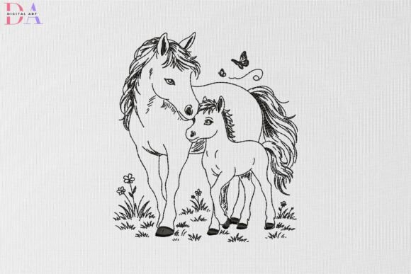 Horse Foal Meadow Butterfly Companions