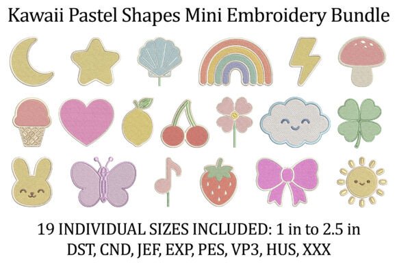 Kawaii Pastel Shapes Mini Embroidery Set