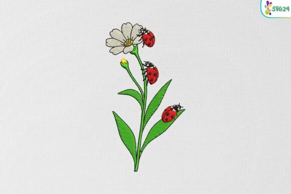 Ladybugs and Wildflower Embroidery Design