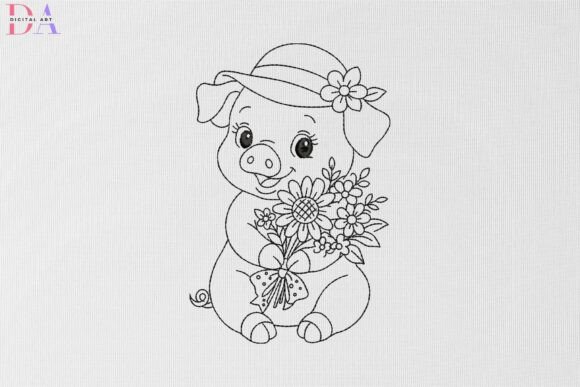 Sweet Piglet with Sunflower Bouquet